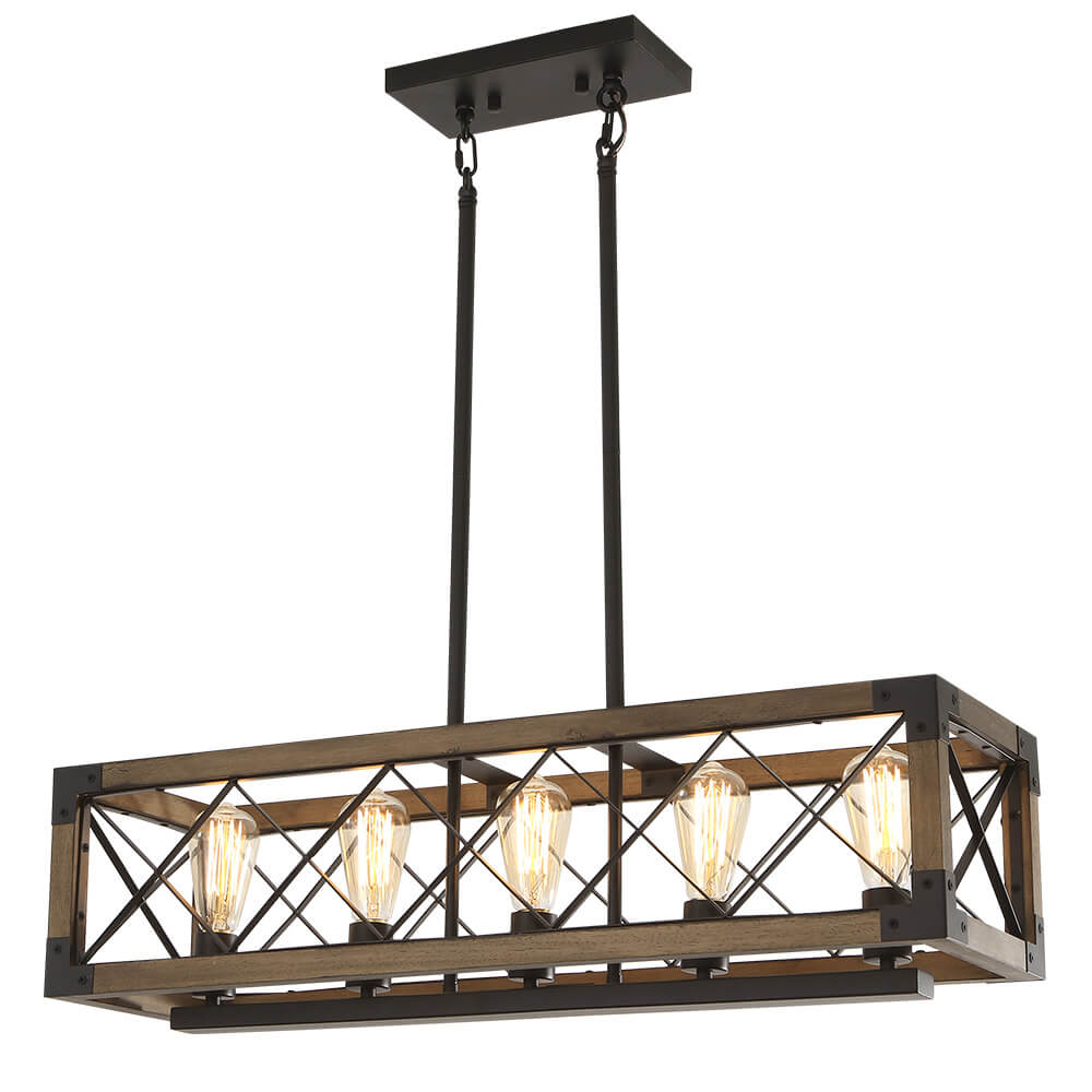 (OpenBox) Farmhouse 5-Light Rectangle Wood Chandelier