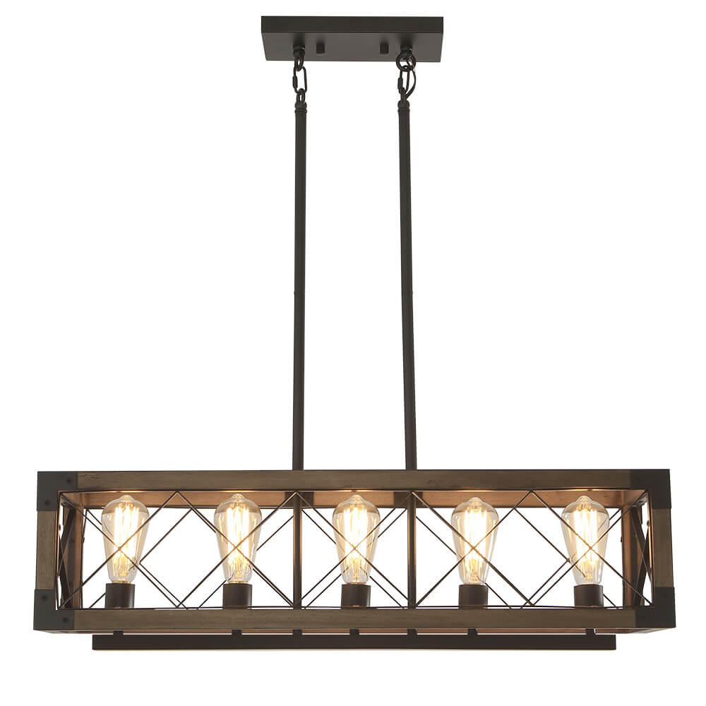 (OpenBox) Farmhouse 5-Light Rectangle Wood Chandelier