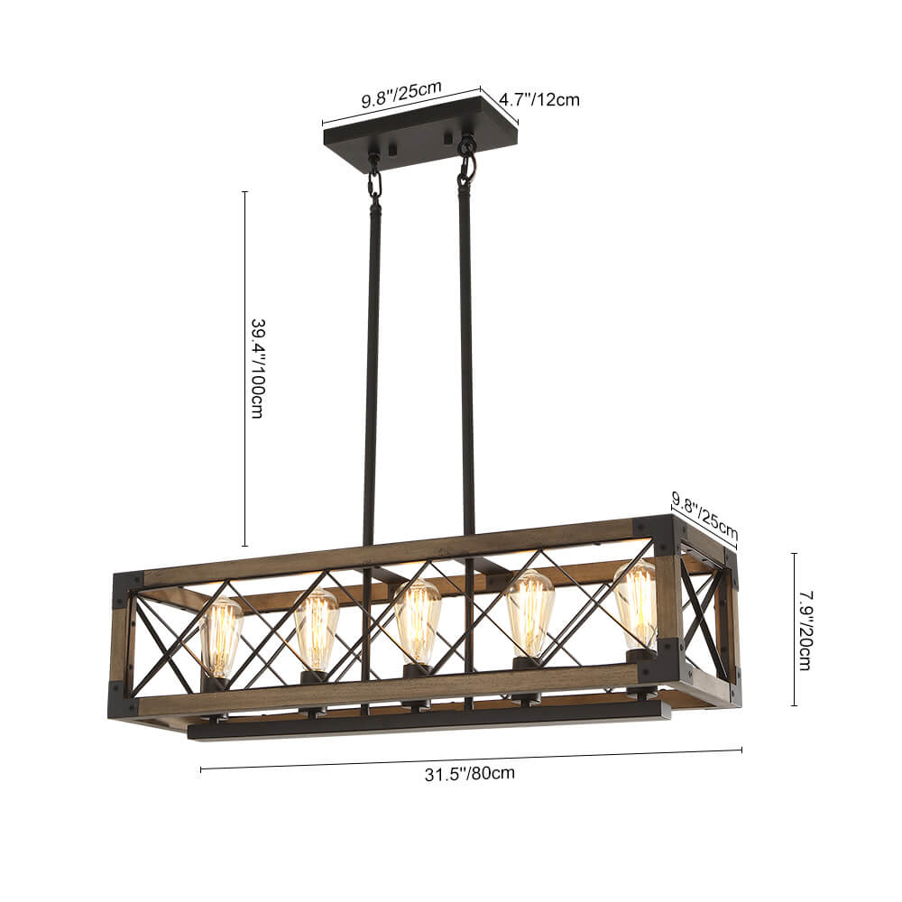 (OpenBox) Farmhouse 5-Light Rectangle Wood Chandelier