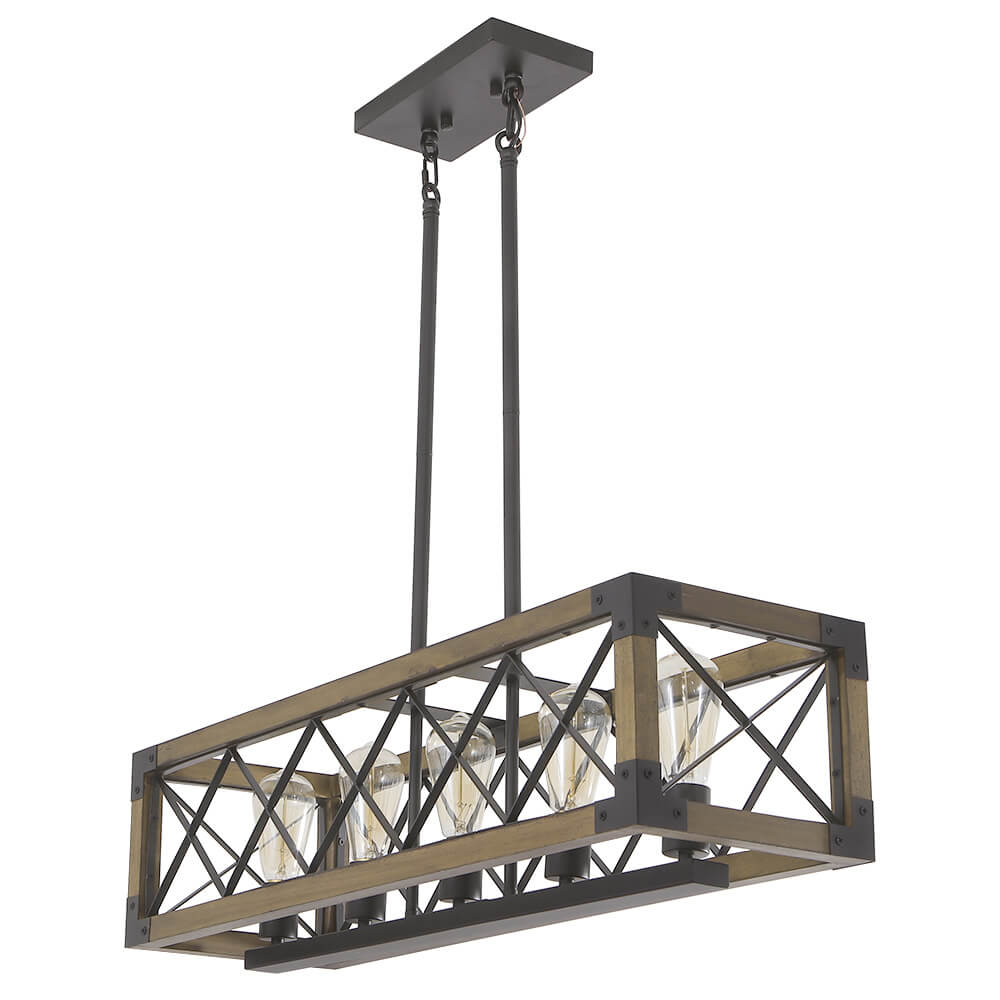 (OpenBox) Farmhouse 5-Light Rectangle Wood Chandelier