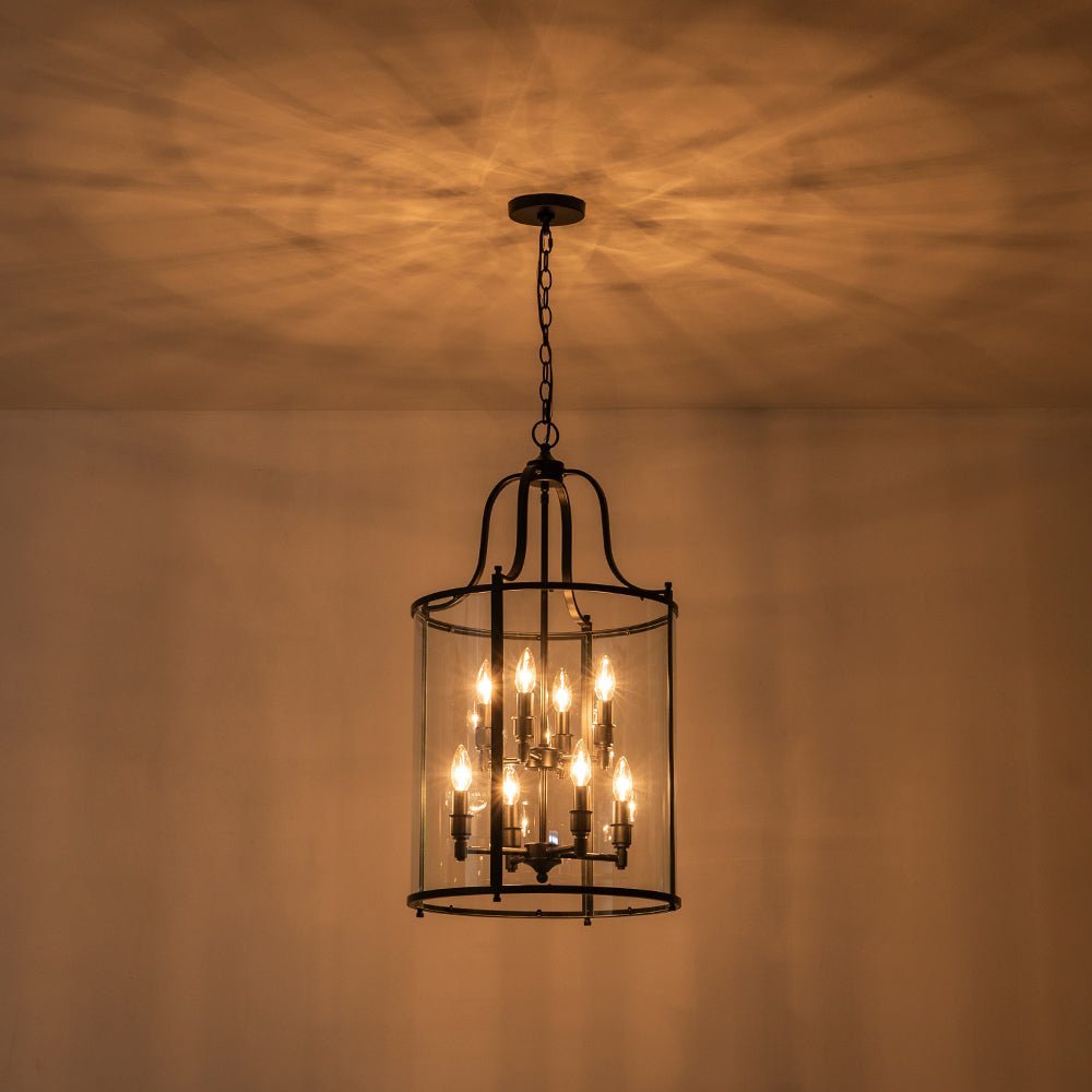 (OpenBox) Farmhouse Wide Clear Glass Cylinder Cage Pendant