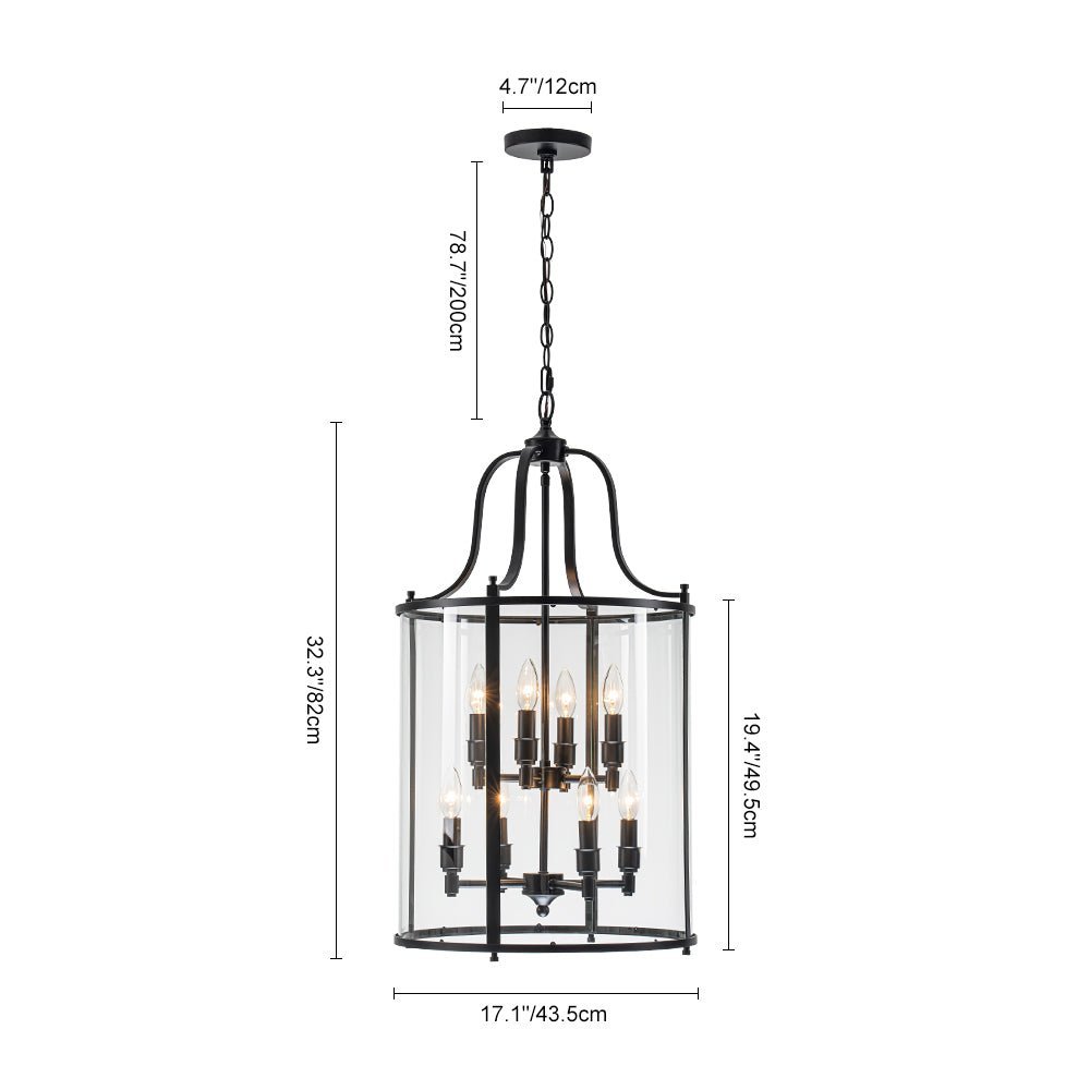 (OpenBox) Farmhouse Wide Clear Glass Cylinder Cage Pendant