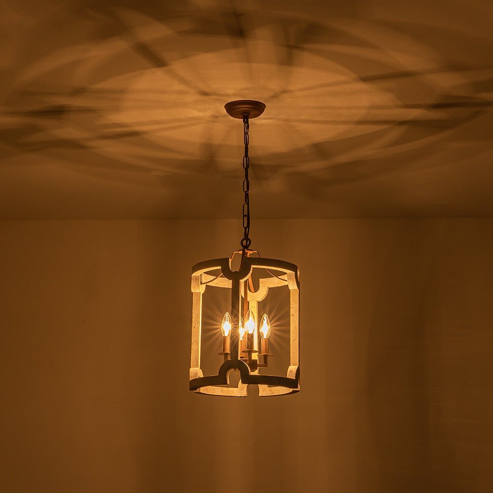(OpenBox) Farmhouse Wood Cylinder Pendant Light