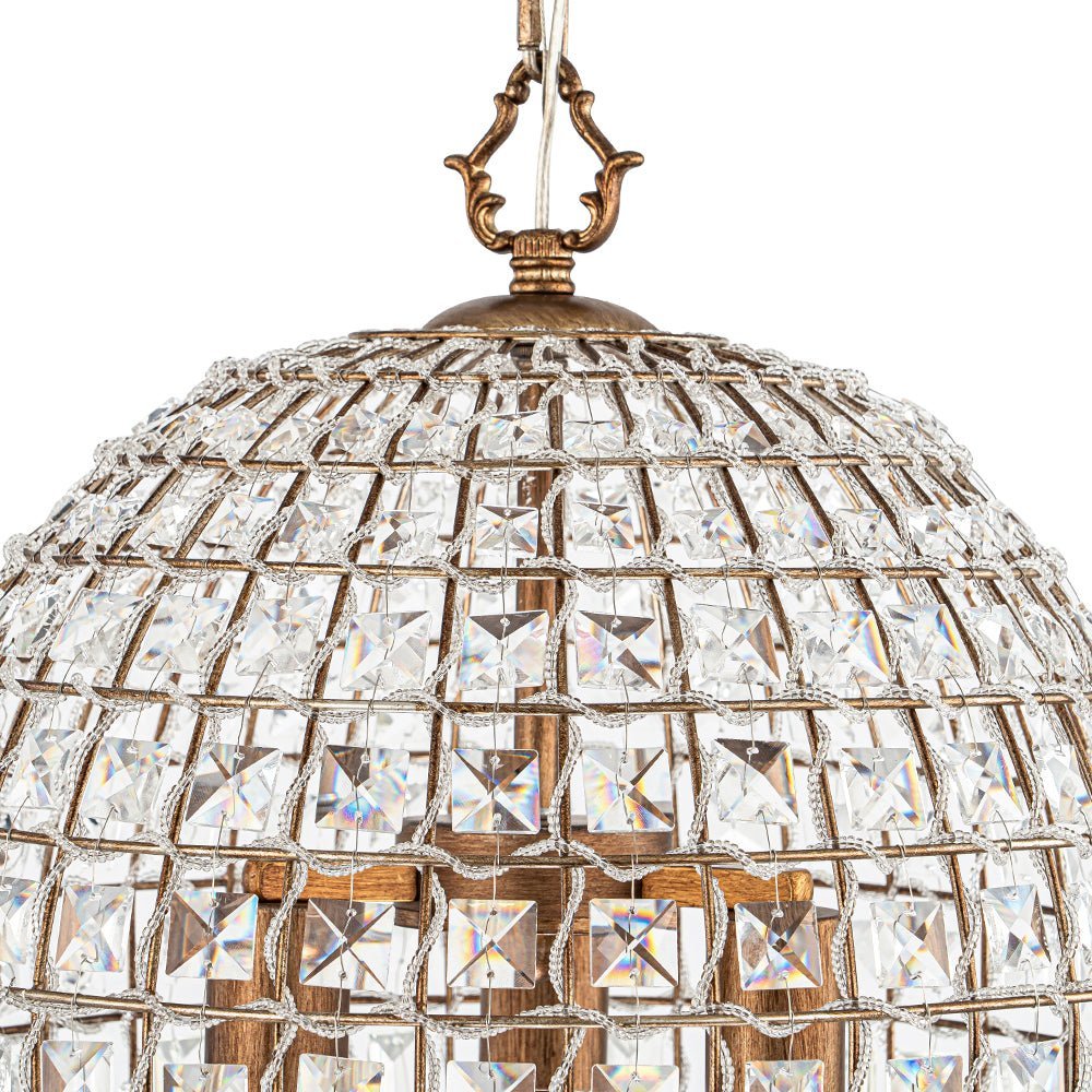 (OpenBox) French Antique Brass Crystal Cage Chandelier