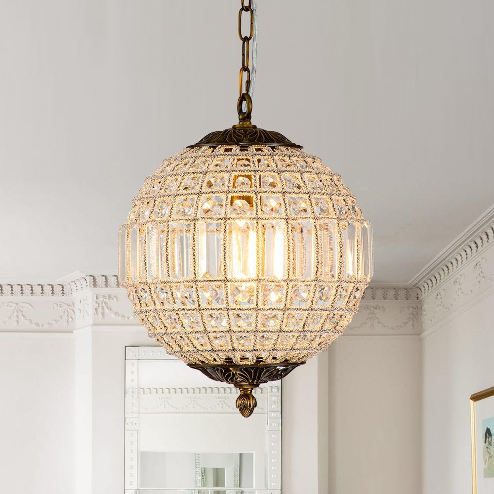(OpenBox) French Antique Brass Crystal Globe Chandelier