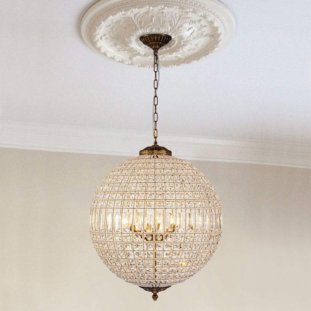 (OpenBox) French Antique Brass Crystal Globe Chandelier