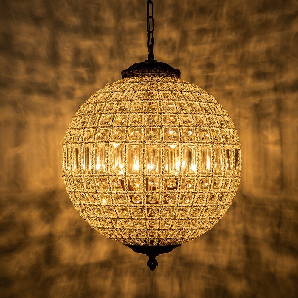 (OpenBox) French Antique Brass Crystal Globe Chandelier