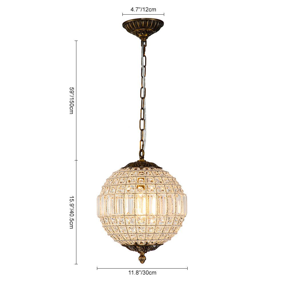 (OpenBox) French Antique Brass Crystal Globe Chandelier