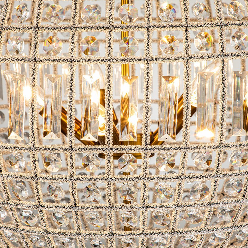 (OpenBox) French Antique Brass Crystal Globe Chandelier
