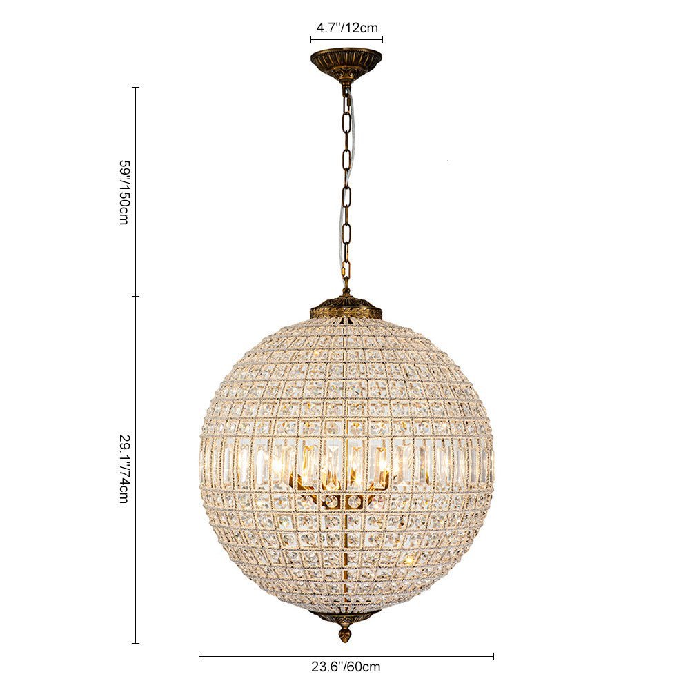 (OpenBox) French Antique Brass Crystal Globe Chandelier