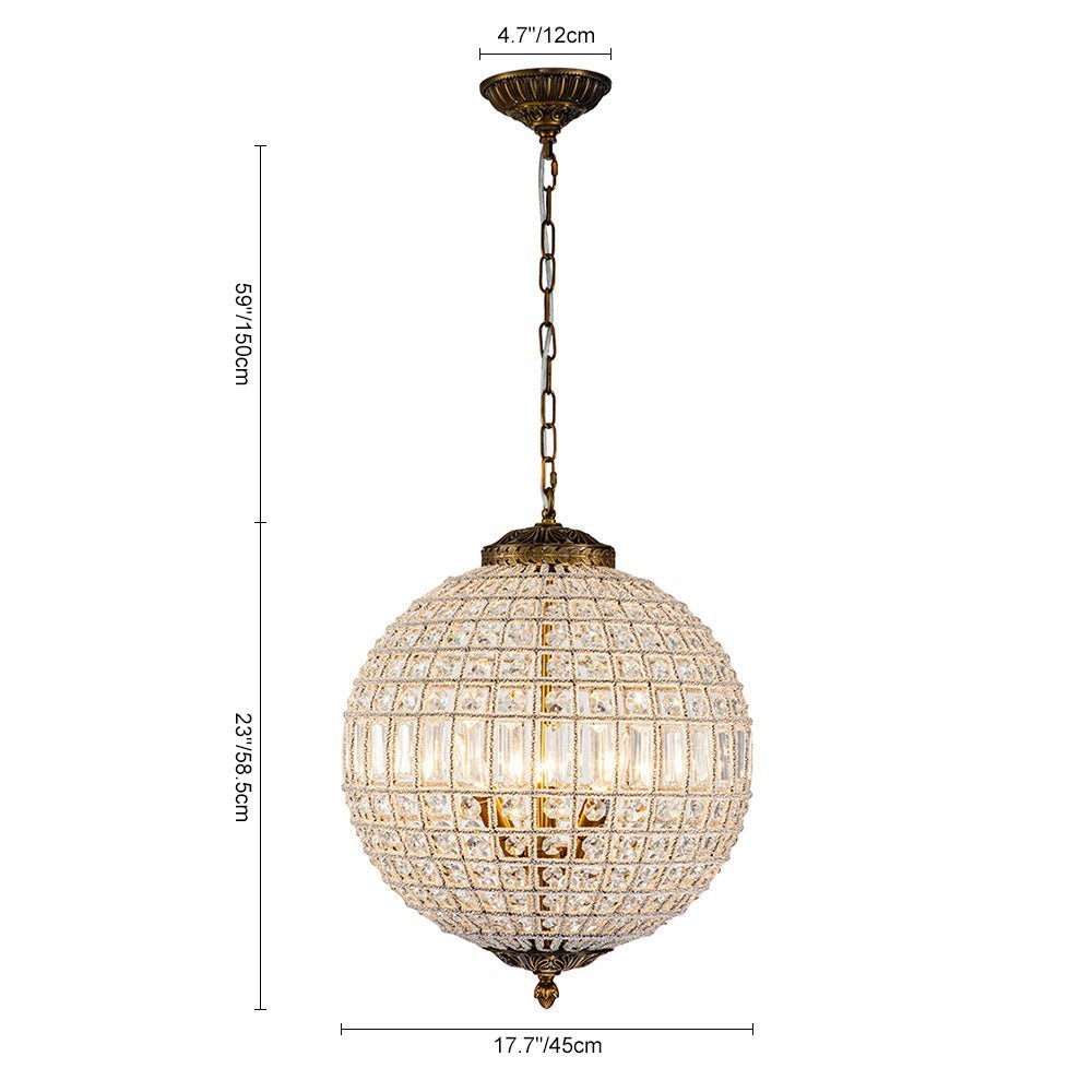 (OpenBox) French Antique Brass Crystal Globe Chandelier