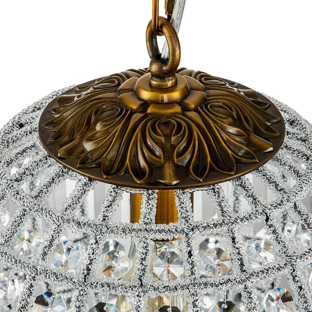 (OpenBox) French Antique Brass Crystal Globe Chandelier