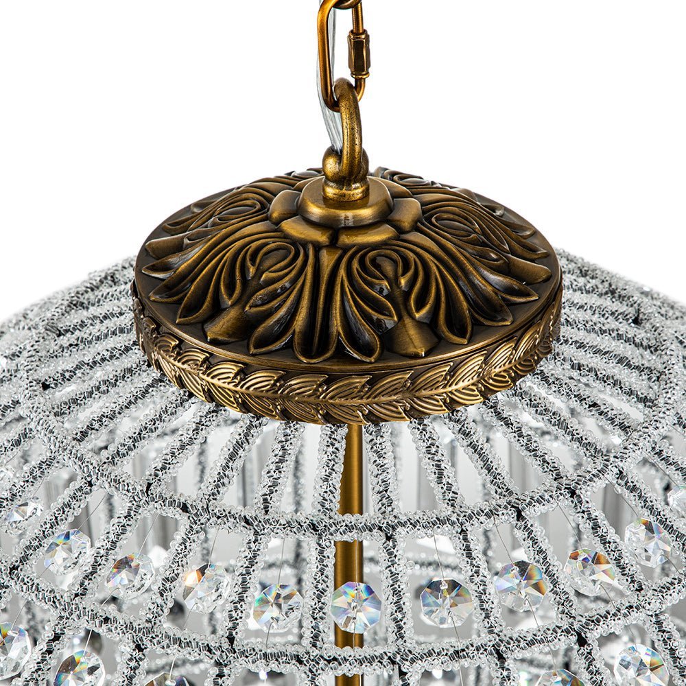 (OpenBox) French Antique Brass Crystal Globe Chandelier