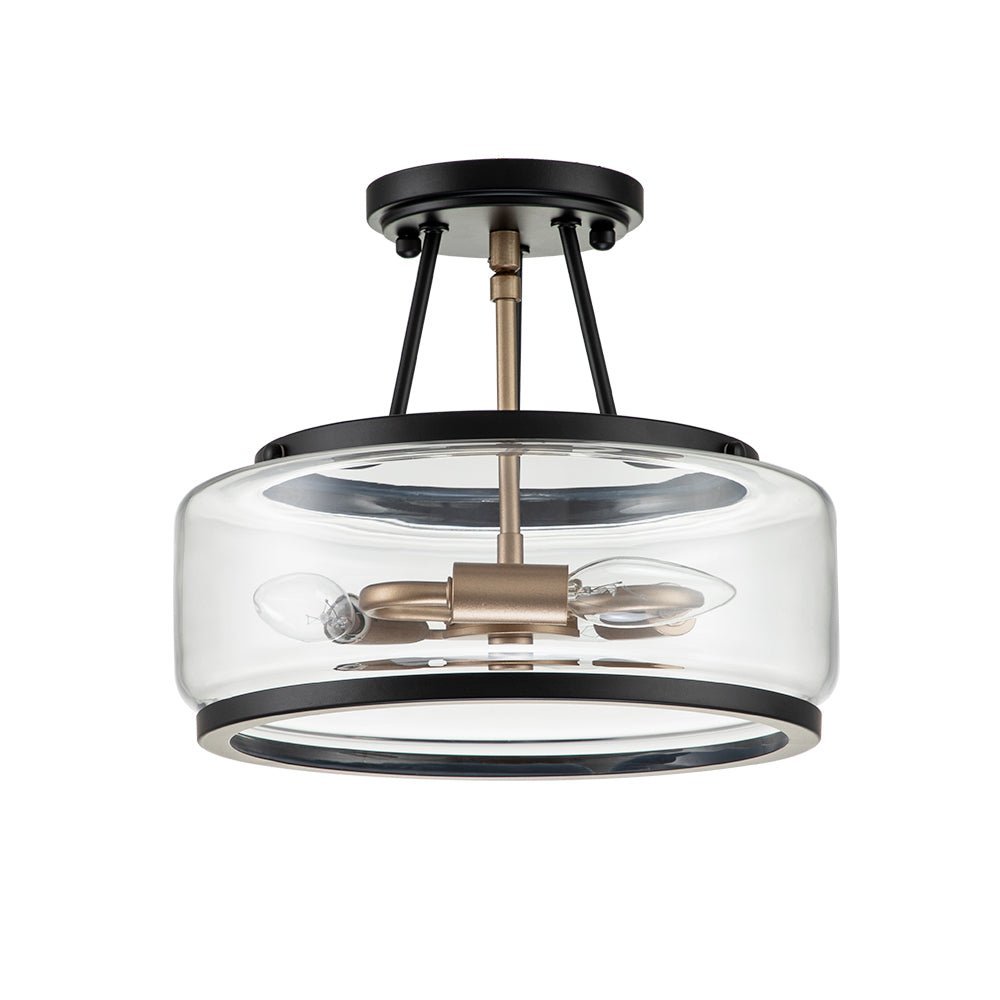 (OpenBox) Modern Farmhouse Drum Glass Semi Flush Mount