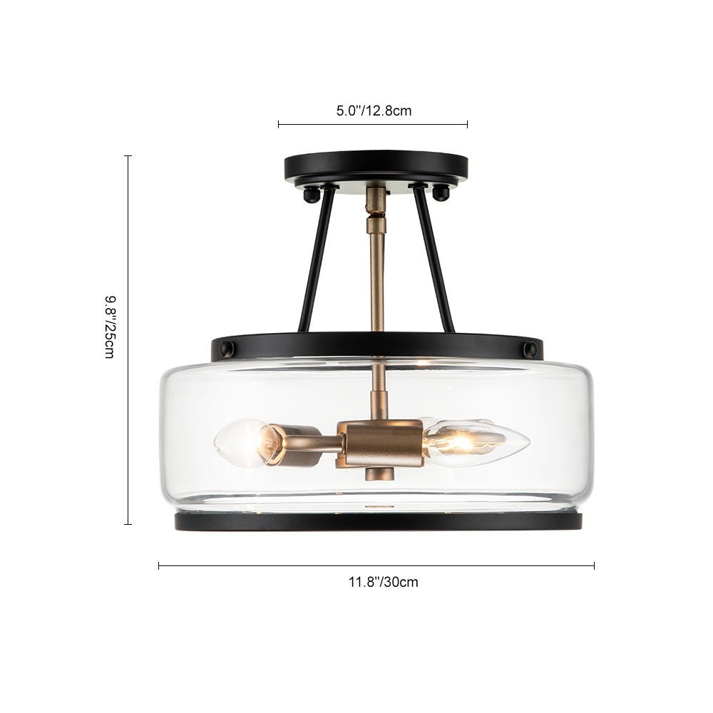 (OpenBox) Modern Farmhouse Drum Glass Semi Flush Mount