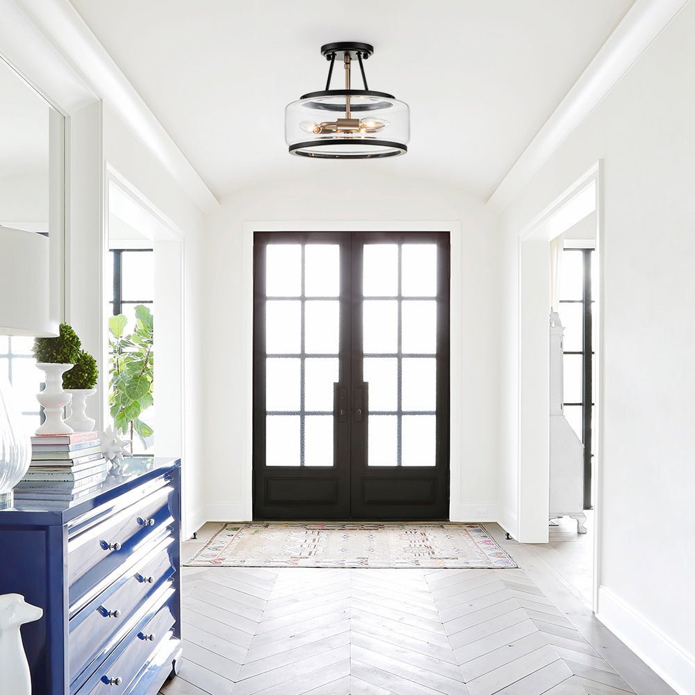 (OpenBox) Modern Farmhouse Drum Glass Semi Flush Mount
