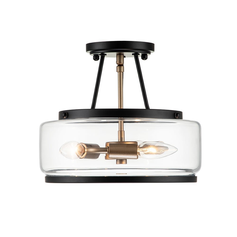 (OpenBox) Modern Farmhouse Drum Glass Semi Flush Mount