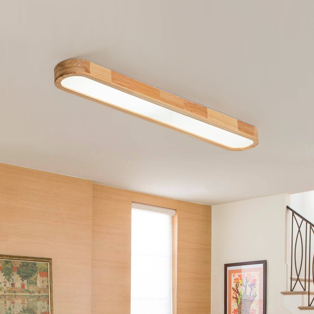 (OpenBox) Natural Wood Long Oval Dimmable LED Flush Mount