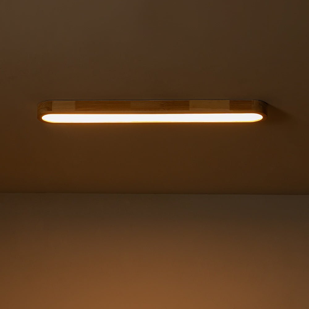 (OpenBox) Natural Wood Long Oval Dimmable LED Flush Mount
