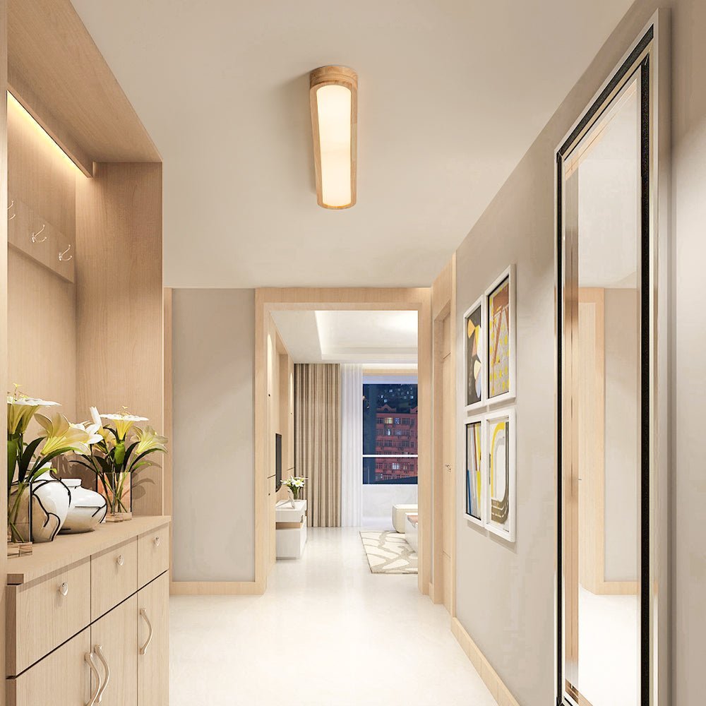 (OpenBox) Natural Wood Long Oval Dimmable LED Flush Mount