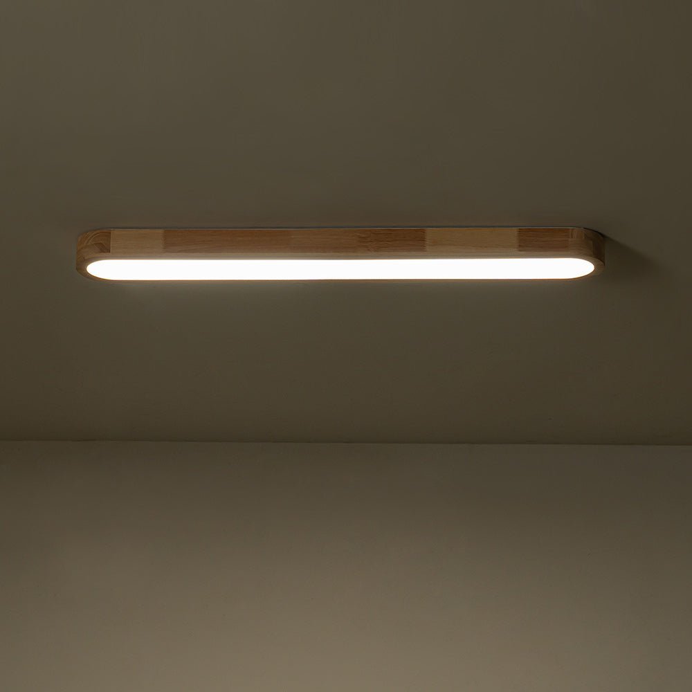 (OpenBox) Natural Wood Long Oval Dimmable LED Flush Mount