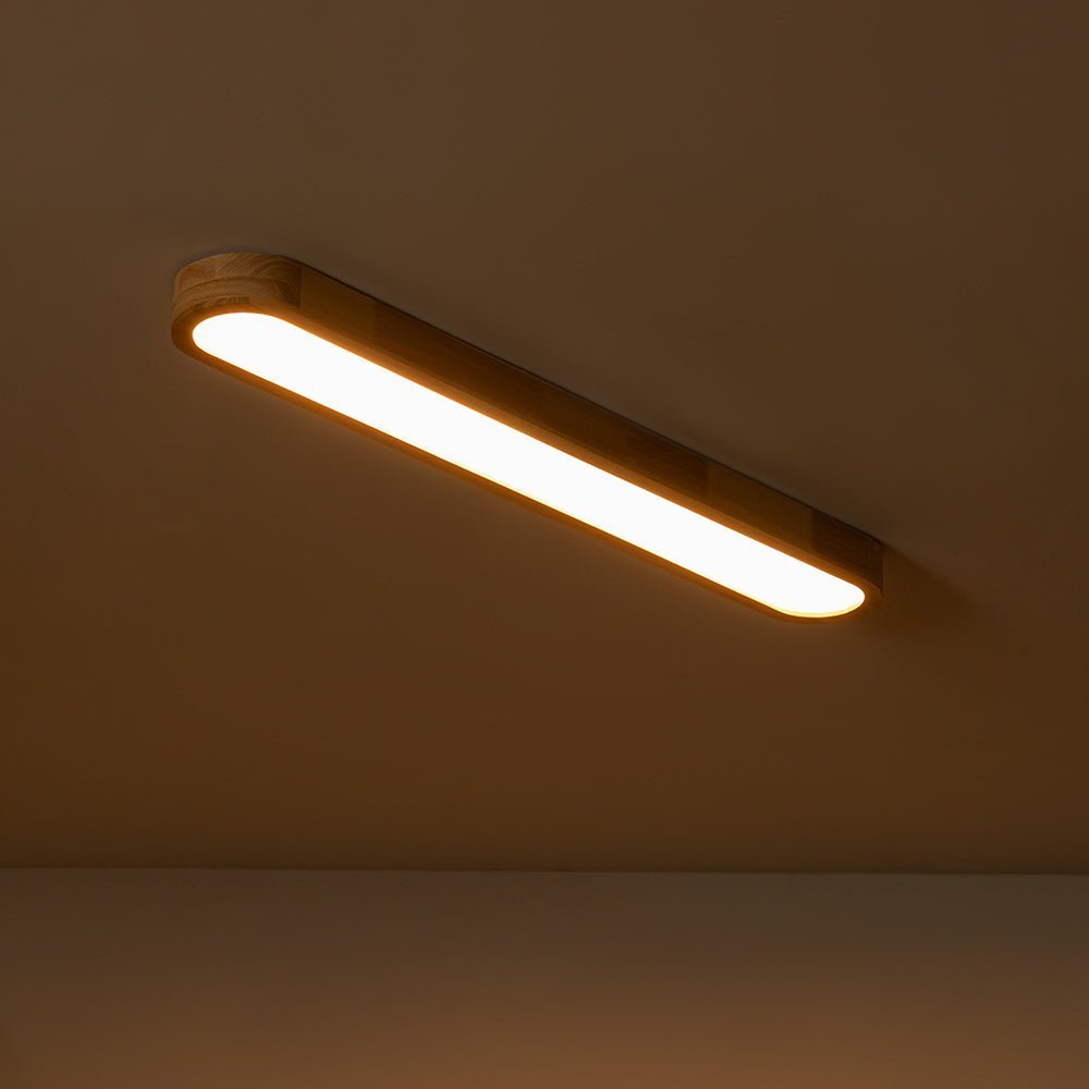 (OpenBox) Natural Wood Long Oval Dimmable LED Flush Mount