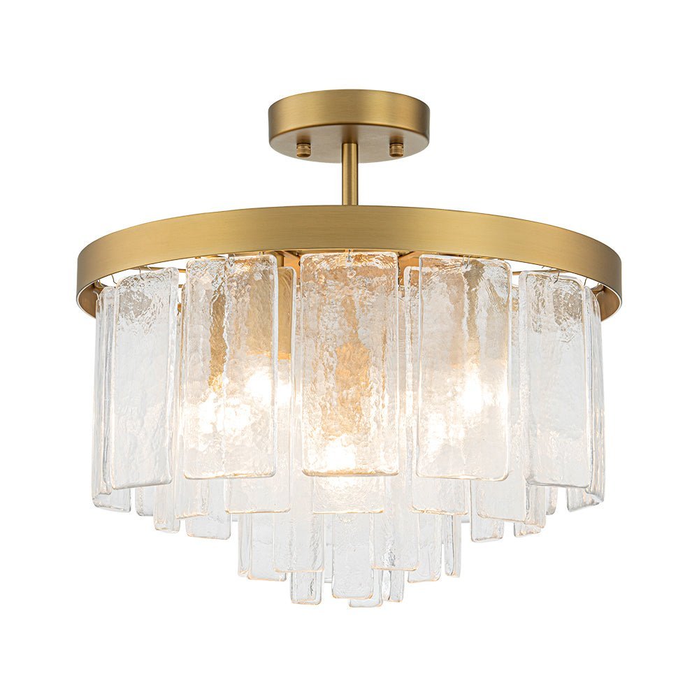 (OpenBox) Tiered Hammered Water Glass Round Semi Flush Mount