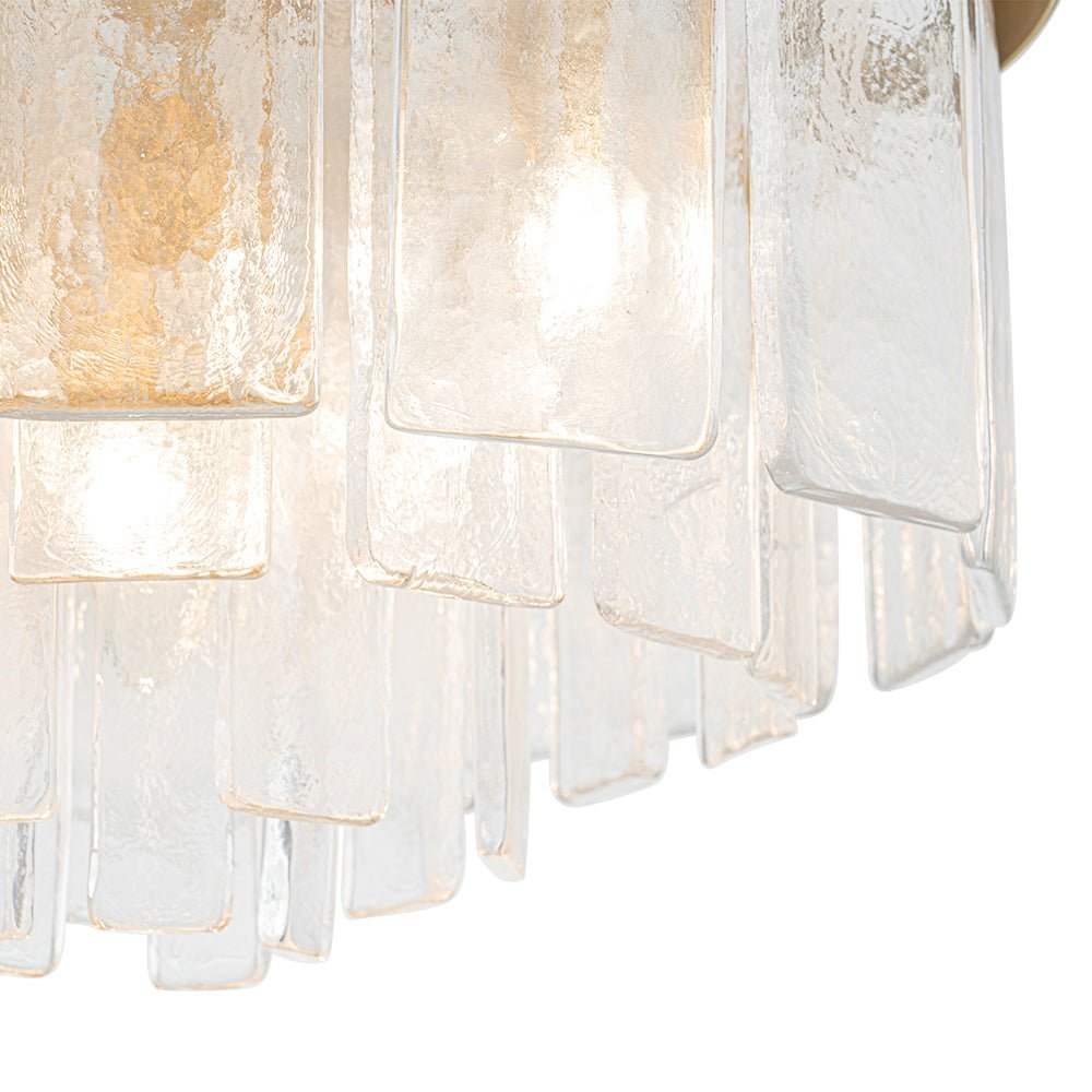 (OpenBox) Tiered Hammered Water Glass Round Semi Flush Mount