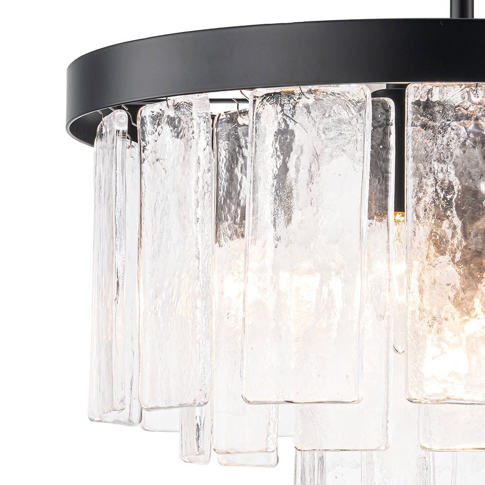 (OpenBox) Tiered Hammered Water Glass Round Semi Flush Mount