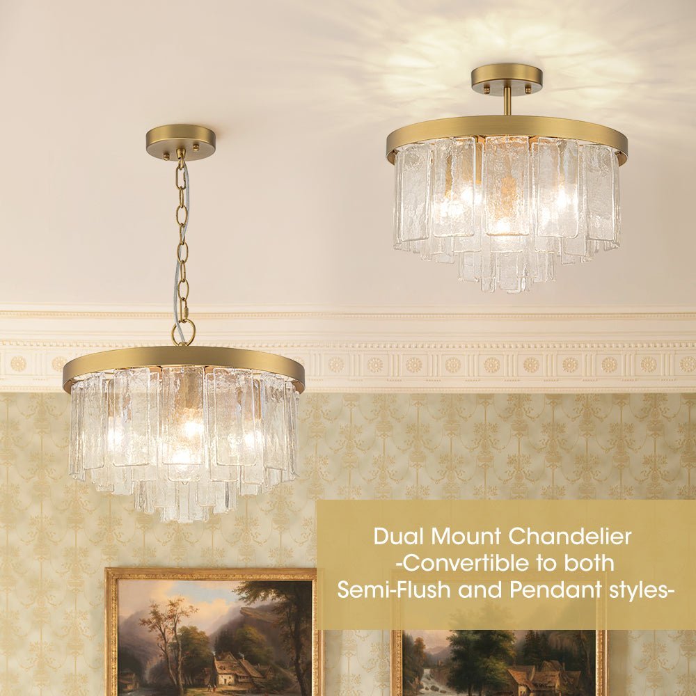(OpenBox) Tiered Hammered Water Glass Round Semi Flush Mount