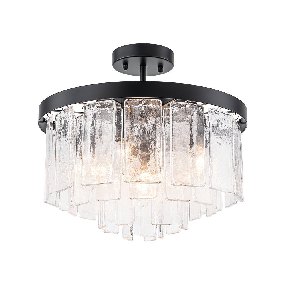(OpenBox) Tiered Hammered Water Glass Round Semi Flush Mount