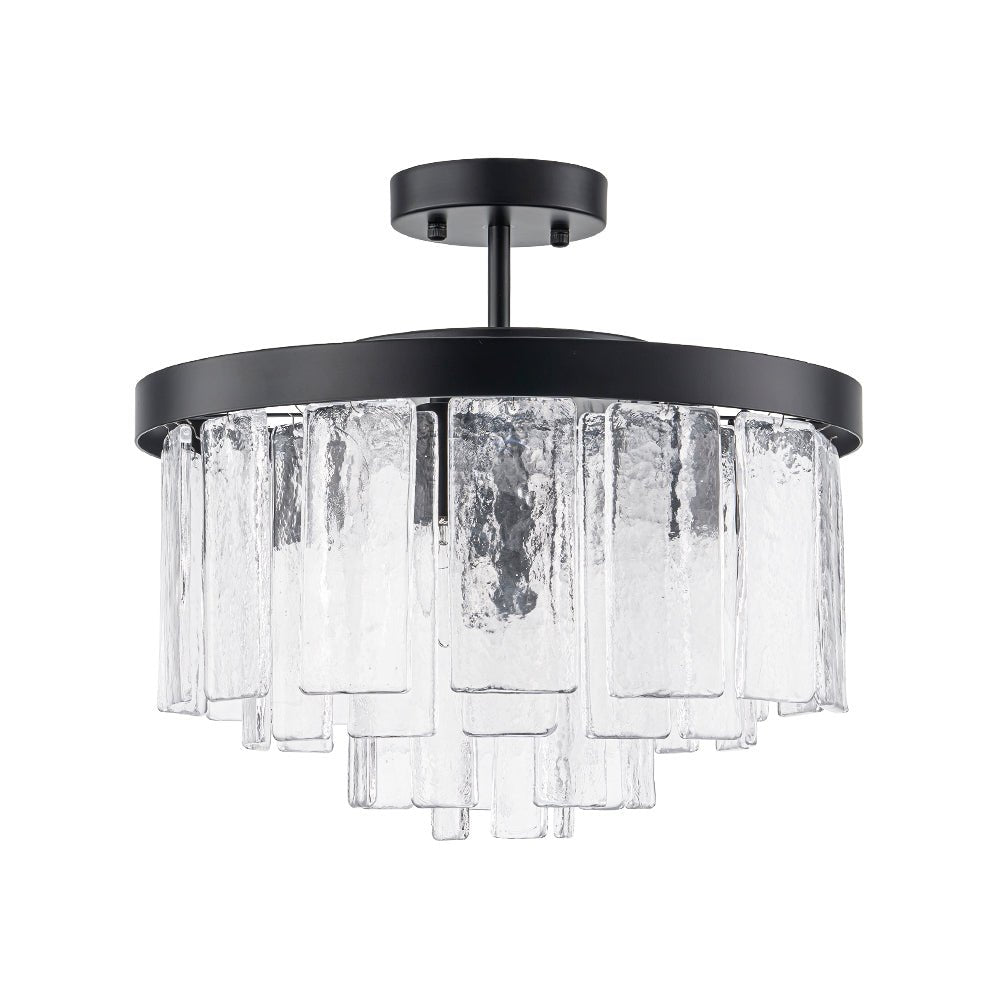 (OpenBox) Tiered Hammered Water Glass Round Semi Flush Mount