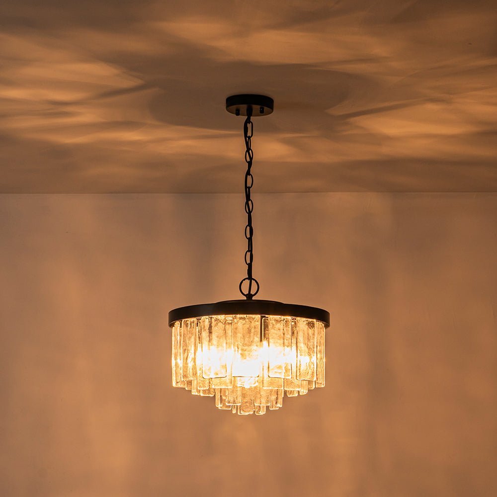 (OpenBox) Tiered Hammered Water Glass Round Semi Flush Mount
