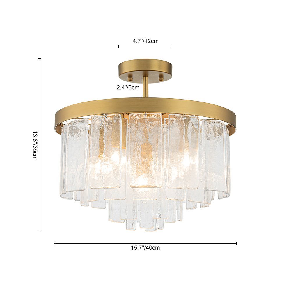 (OpenBox) Tiered Hammered Water Glass Round Semi Flush Mount