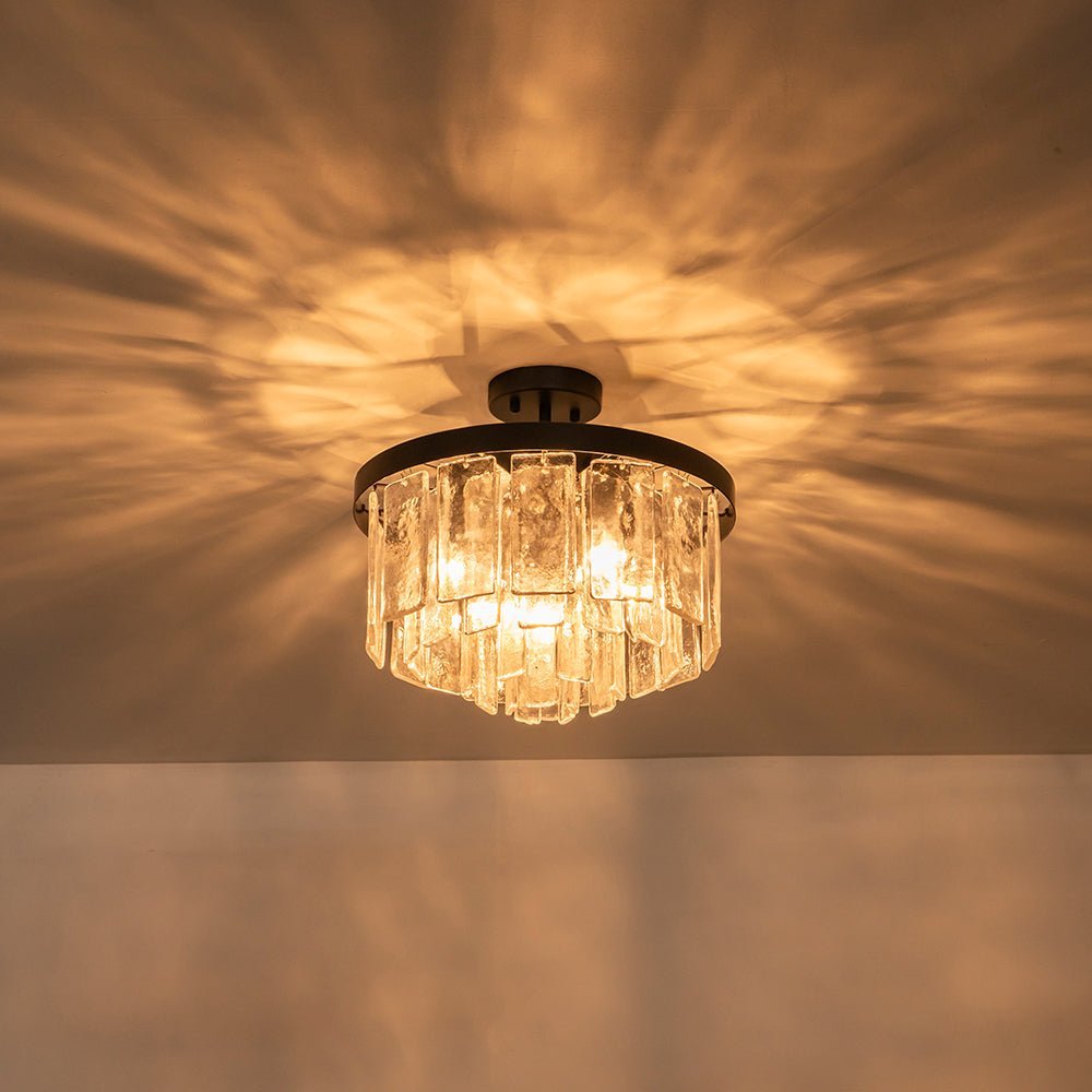 (OpenBox) Tiered Hammered Water Glass Round Semi Flush Mount