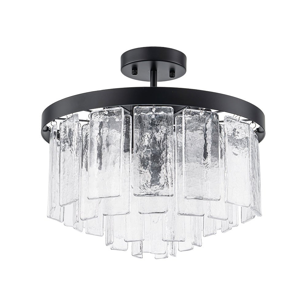 (OpenBox) Tiered Hammered Water Glass Round Semi Flush Mount