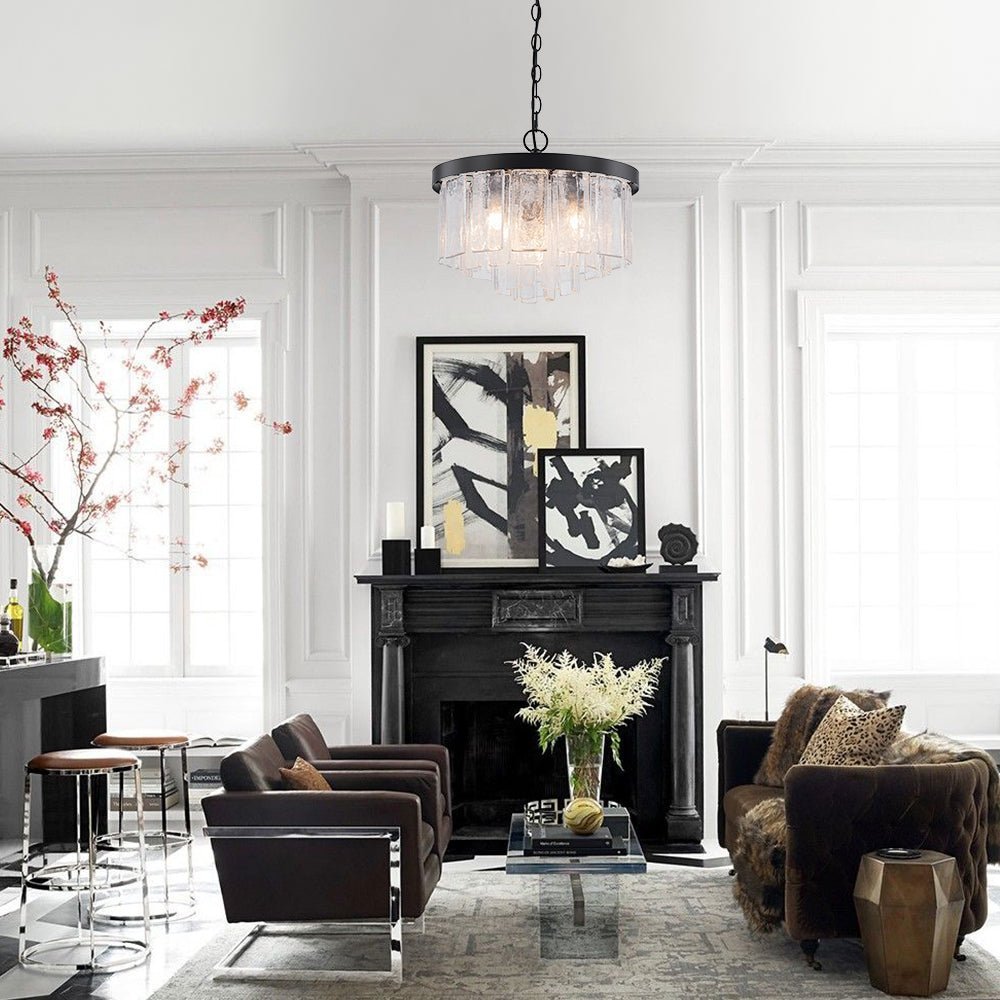 (OpenBox) Tiered Hammered Water Glass Round Semi Flush Mount