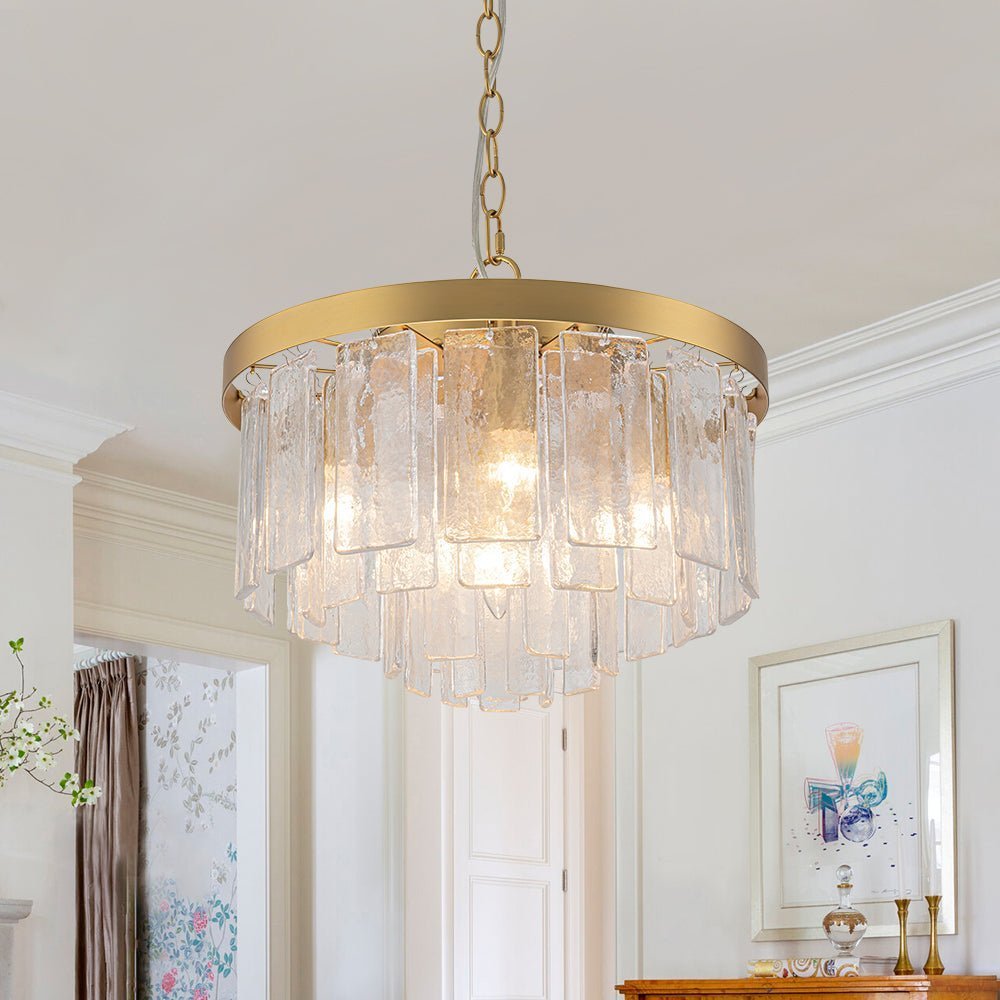 (OpenBox) Tiered Hammered Water Glass Round Semi Flush Mount