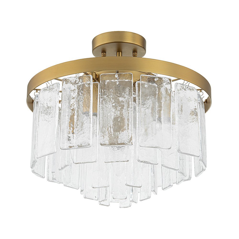 (OpenBox) Tiered Hammered Water Glass Round Semi Flush Mount