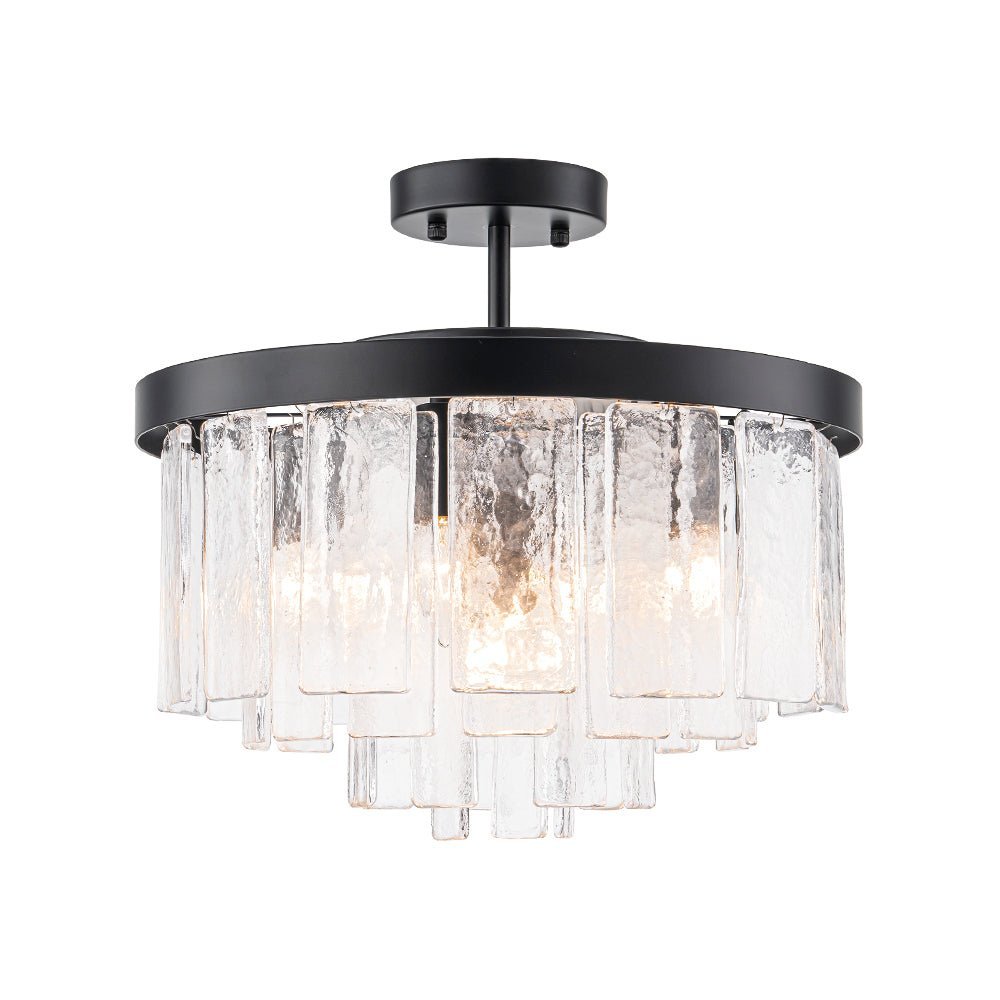 (OpenBox) Tiered Hammered Water Glass Round Semi Flush Mount