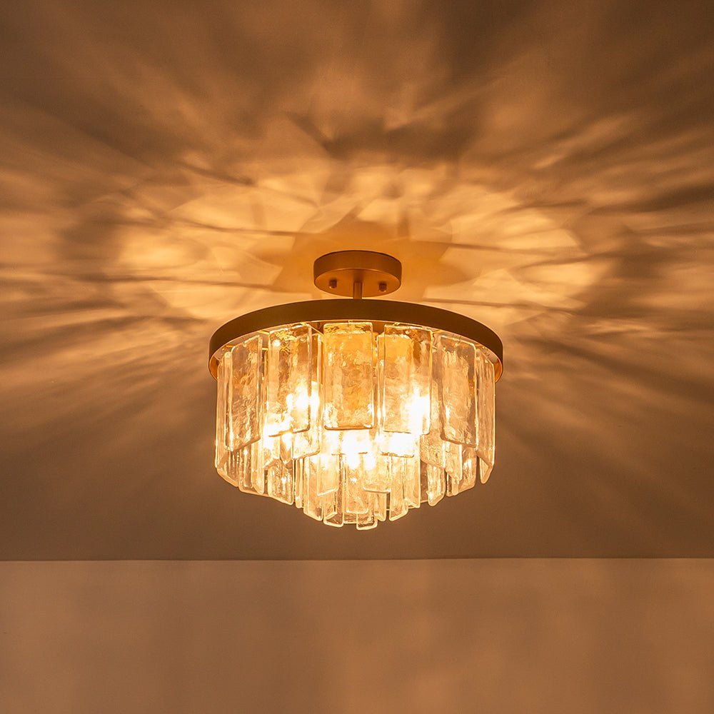 (OpenBox) Tiered Hammered Water Glass Round Semi Flush Mount