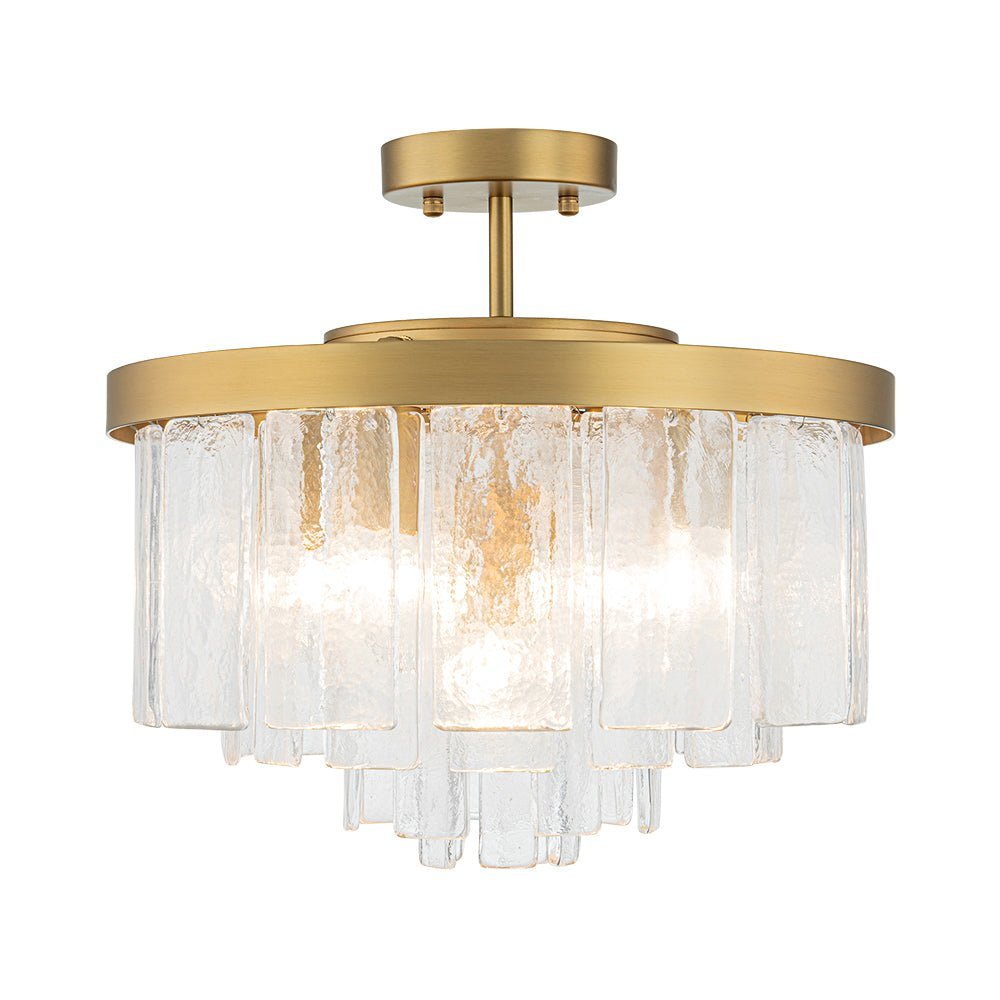 (OpenBox) Tiered Hammered Water Glass Round Semi Flush Mount