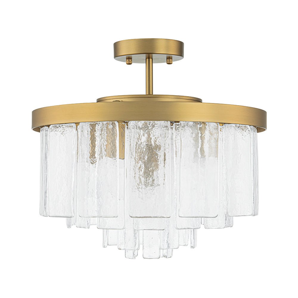 (OpenBox) Tiered Hammered Water Glass Round Semi Flush Mount