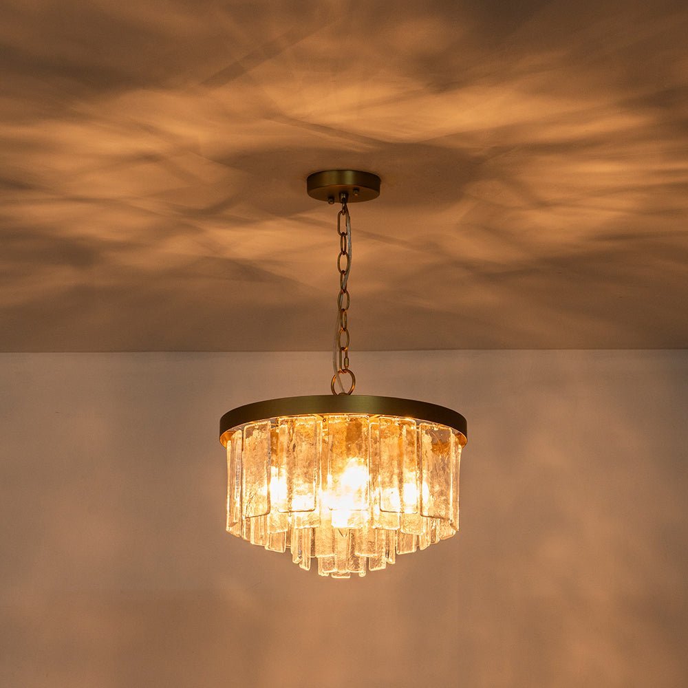 (OpenBox) Tiered Hammered Water Glass Round Semi Flush Mount