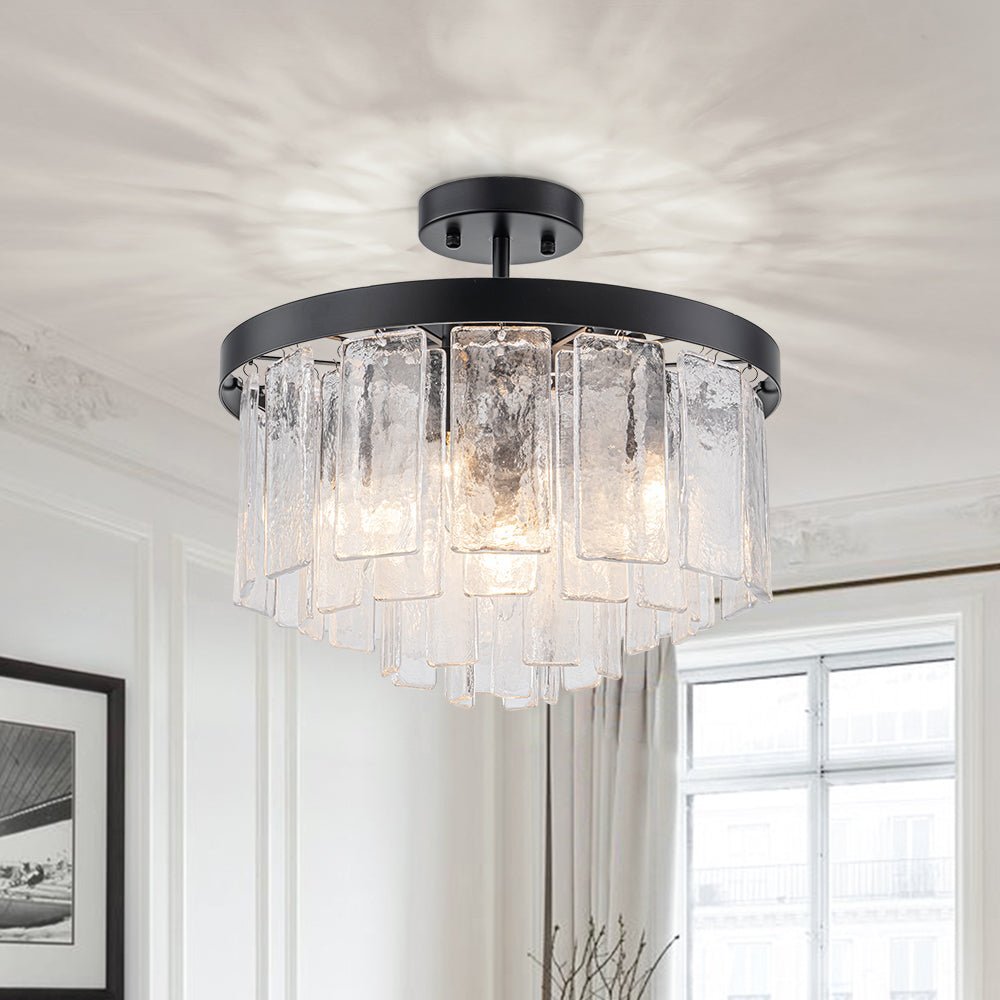 (OpenBox) Tiered Hammered Water Glass Round Semi Flush Mount