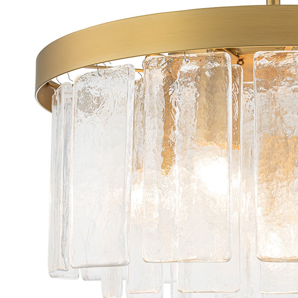 (OpenBox) Tiered Hammered Water Glass Round Semi Flush Mount