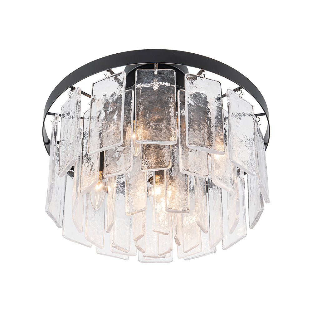 (OpenBox) Tiered Hammered Water Glass Round Semi Flush Mount