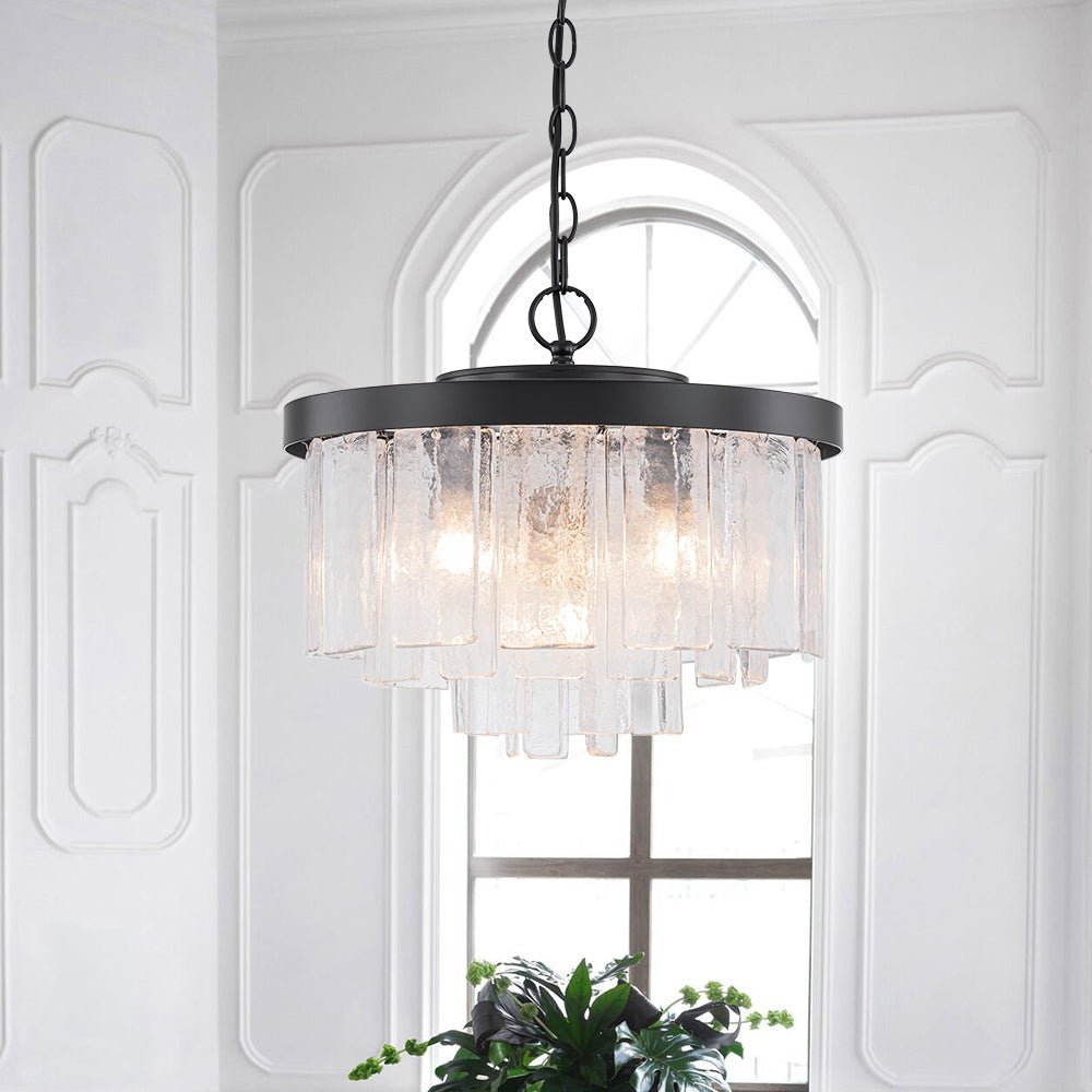 (OpenBox) Tiered Hammered Water Glass Round Semi Flush Mount