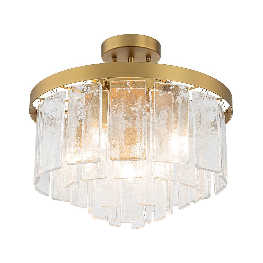 (OpenBox) Tiered Hammered Water Glass Round Semi Flush Mount