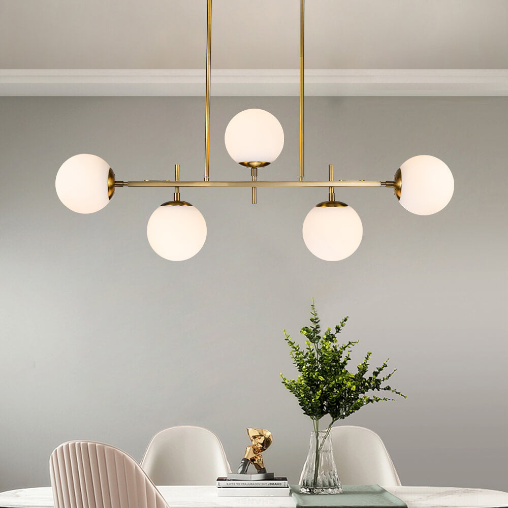 5-Light Glass Globe Island Linear Chandelier